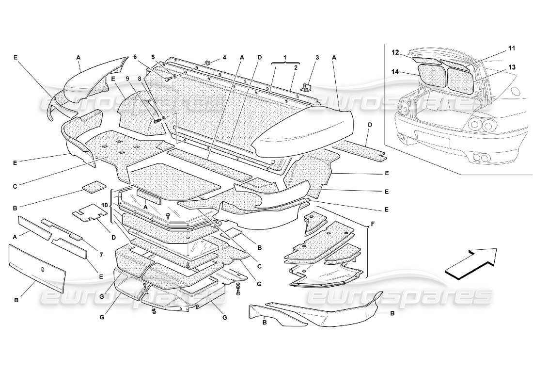 ferrari 456 gt/gta isolations de capot de coffre - valable pour 456 diagramme de pièces gta