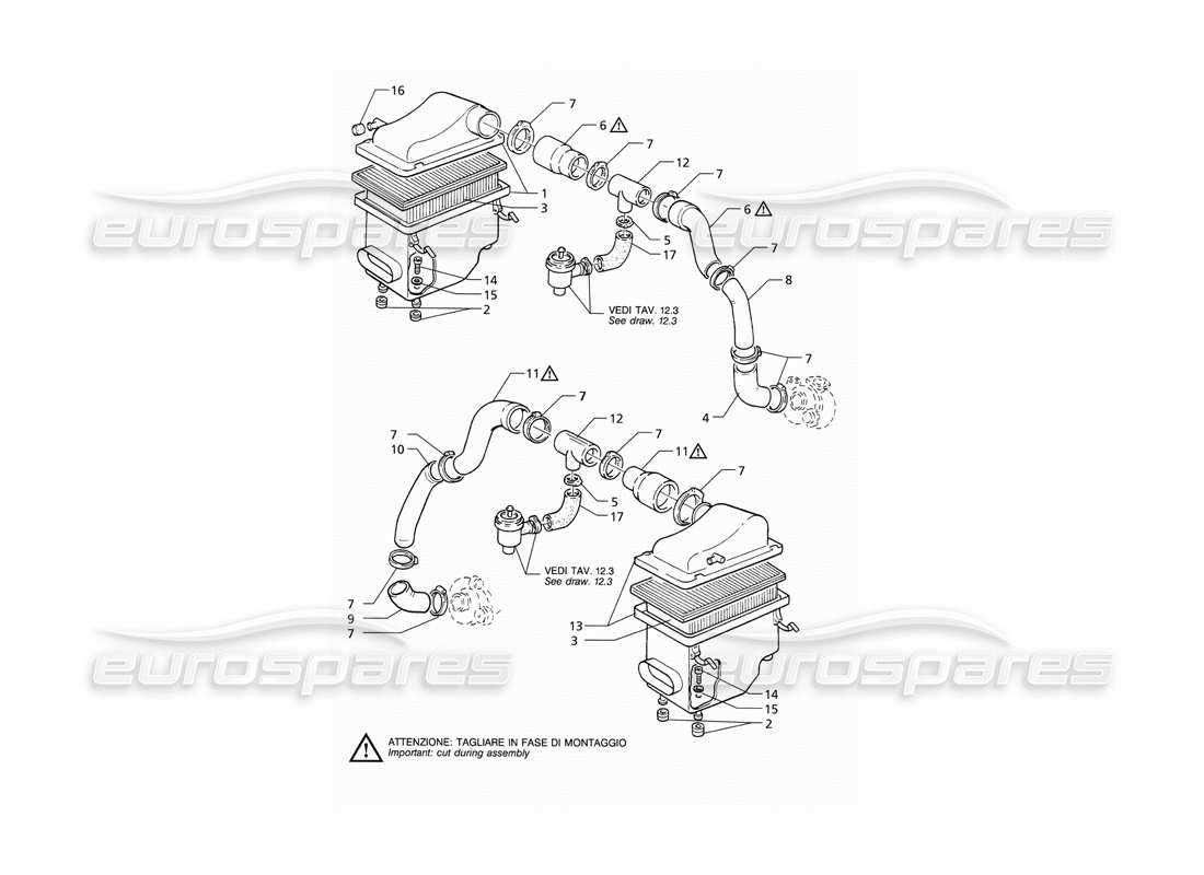 maserati qtp v6 (1996) schéma des pièces du filtre à air et des conduits