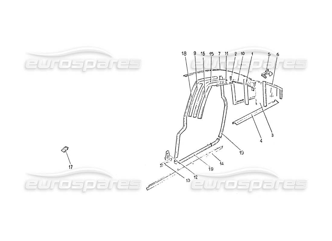 ferrari 365 gt 2+2 (coachwork) garniture de vitre de custode arrière et joints de porte schéma des pièces