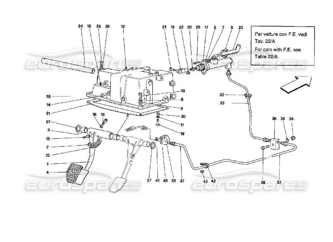 ferrari mondial 3.4 t coupe/cabrio commande de débrayage - valable pour gd schéma des pièces