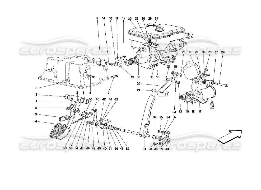 ferrari mondial 3.4 t coupe/cabrio pédale d'accélérateur et système hydraulique de freinage – valable pour le schéma de pièces gd