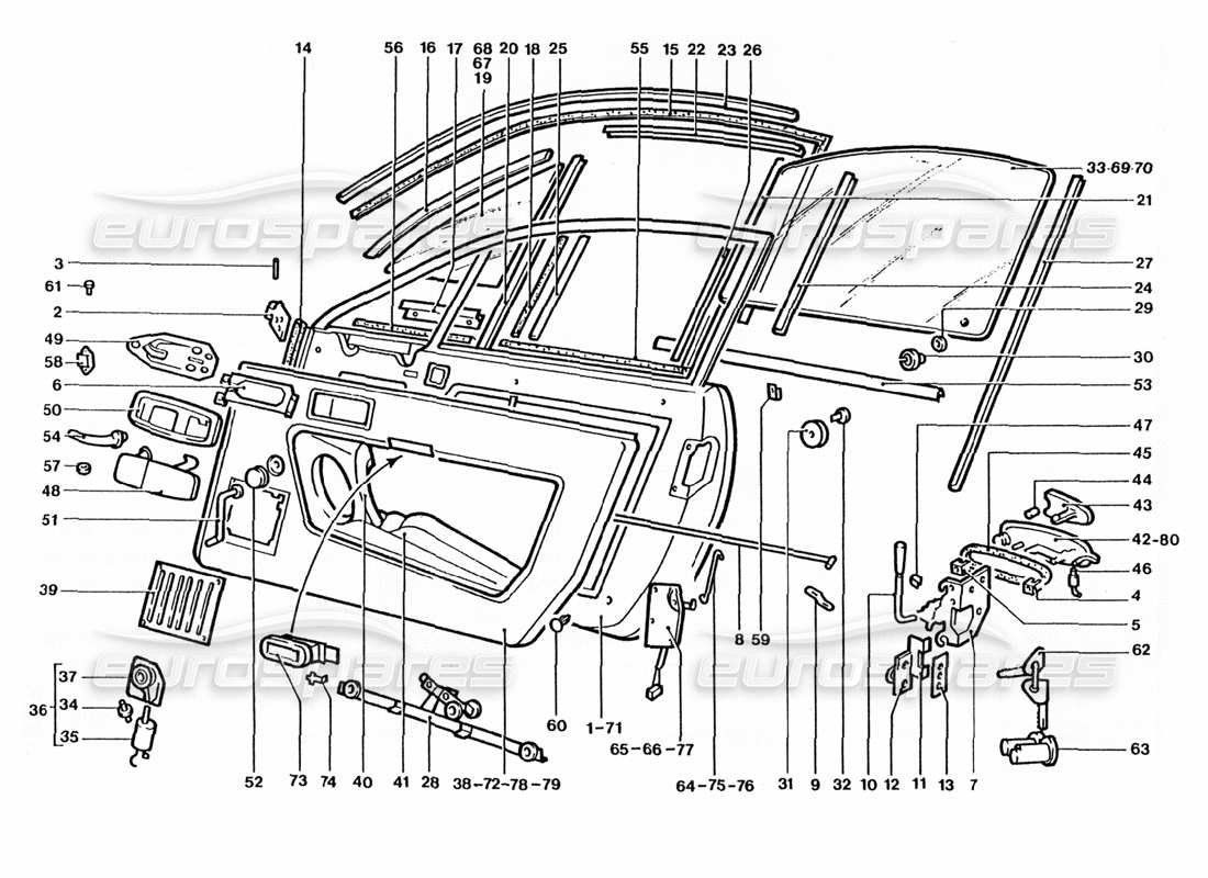 ferrari 400 gt / 400i (coachwork) schéma des pièces des portes