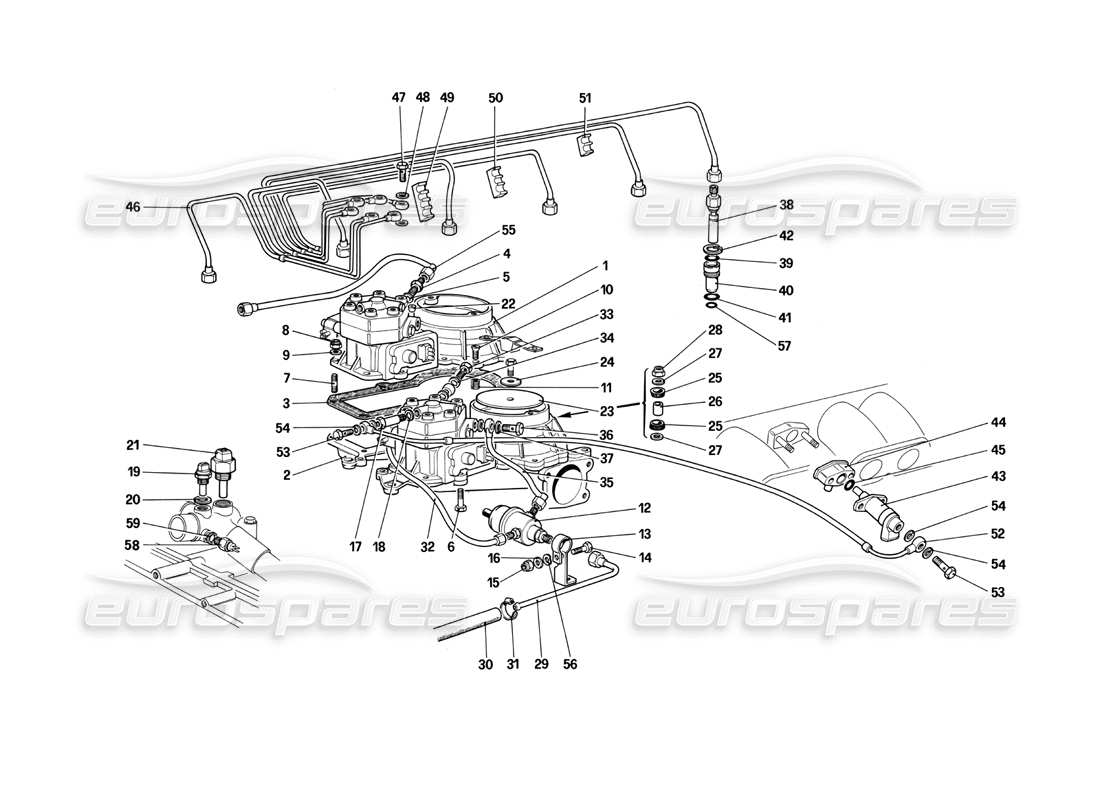 ferrari testarossa (1990) conduites de distribution de carburant - ke - jetronic system schéma des pièces