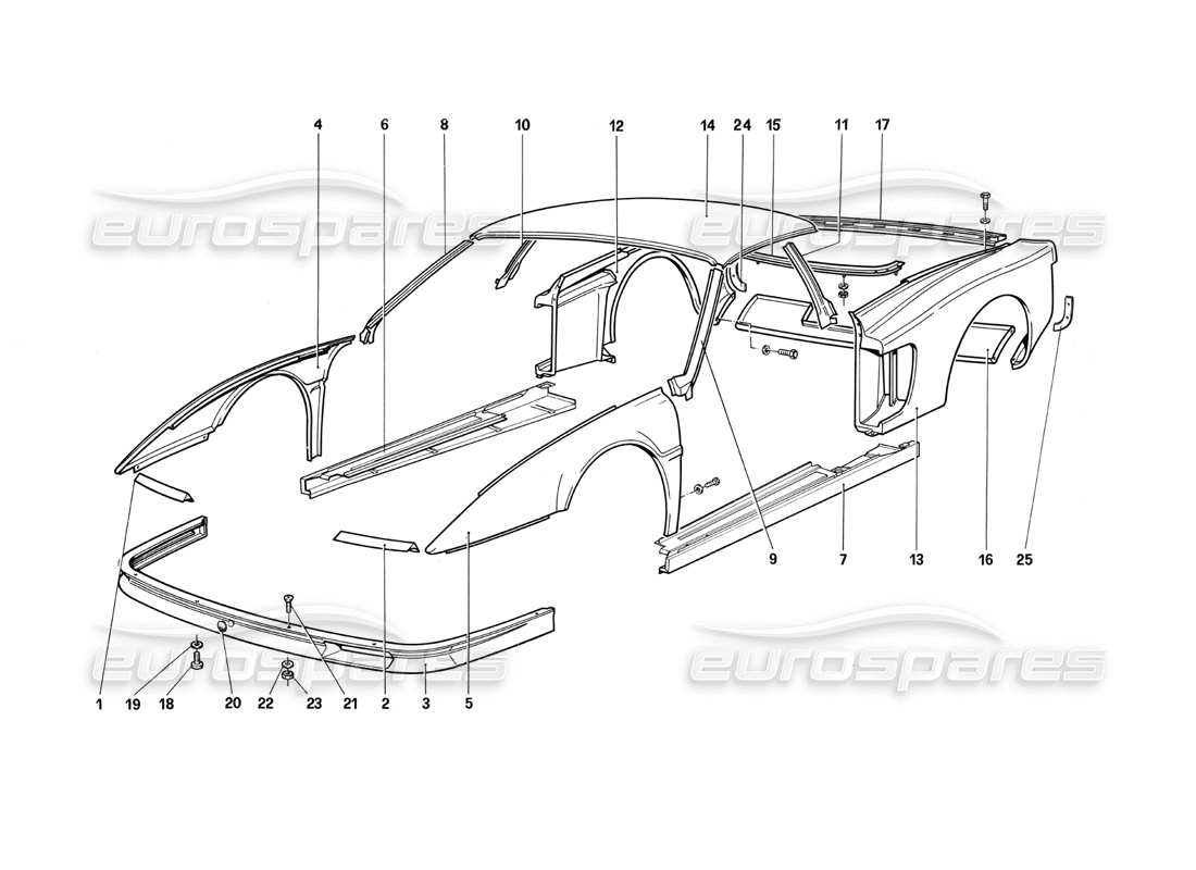 ferrari testarossa (1990) corps - diagramme des pièces des composants externes
