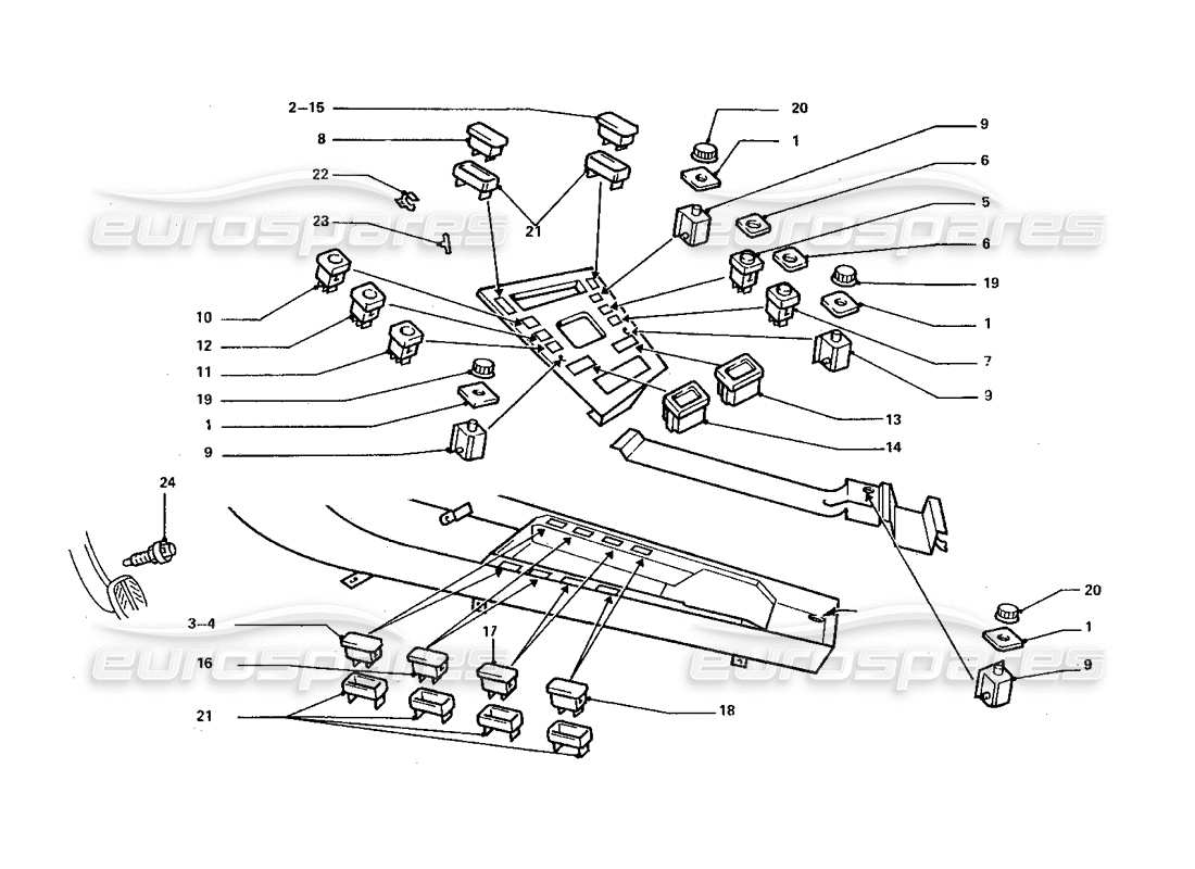 ferrari 412 (coachwork) schéma des pièces des commutateurs de la console centrale