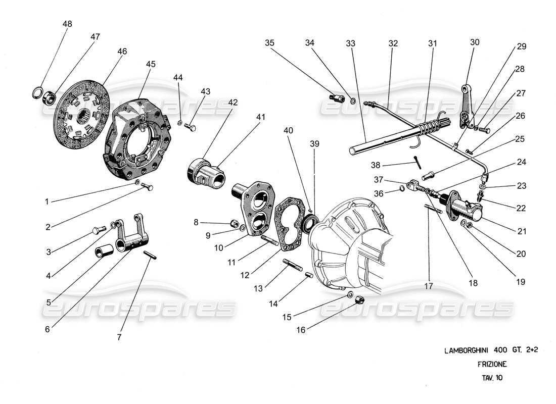 lamborghini 400 gt schéma des pièces d'embrayage