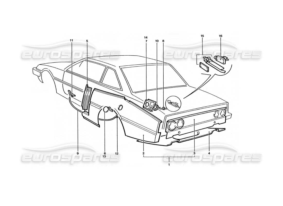 ferrari 400 gt / 400i (coachwork) panneaux de carrosserie arrière schéma des pièces
