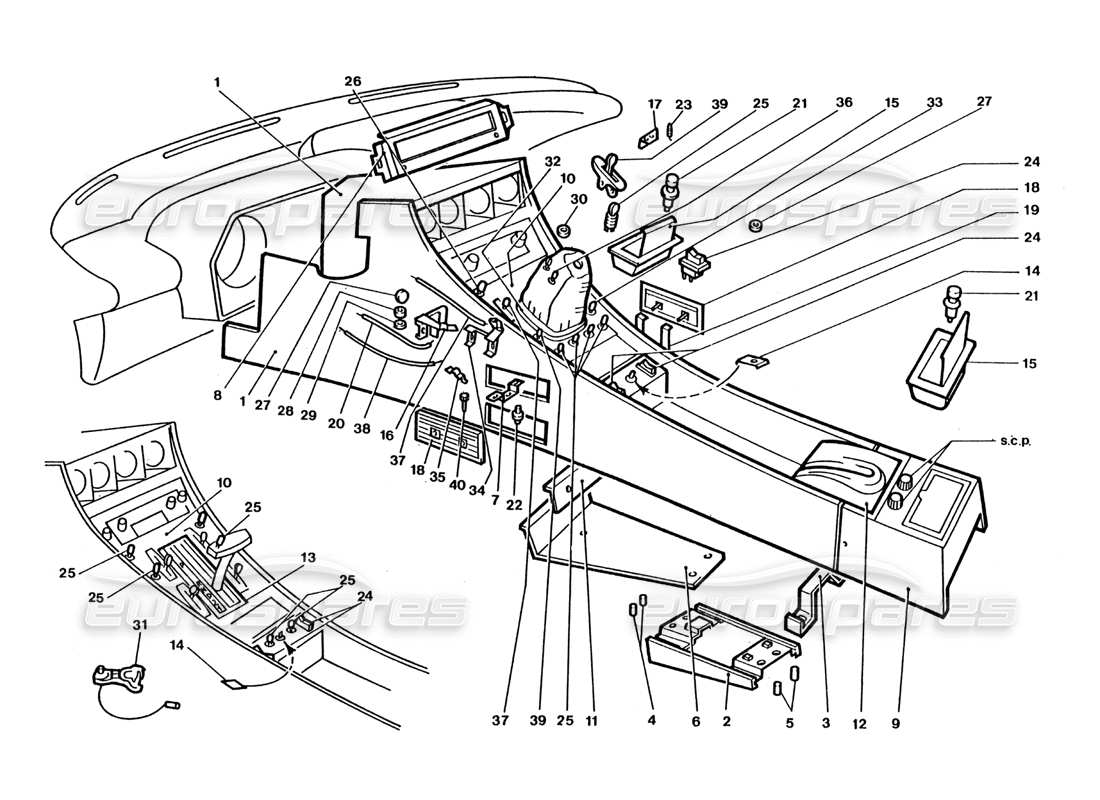 ferrari 400 gt / 400i (coachwork) interrupteurs et garnitures intérieures schéma des pièces