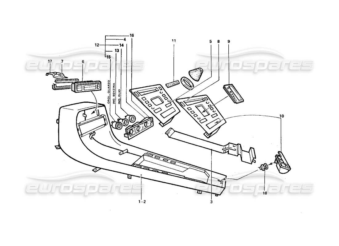 ferrari 412 (coachwork) diagramme des pièces de la console centrale et des jauges