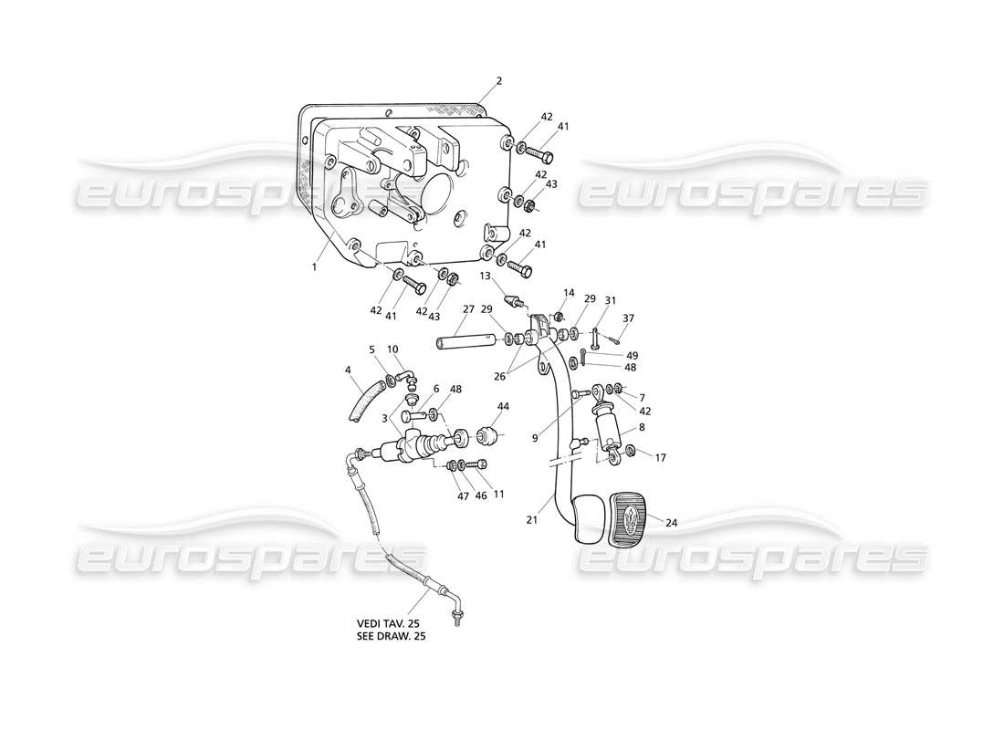 maserati qtp v6 evoluzione schéma des pièces de support de la pédale d'embrayage et de la pédale de pompe