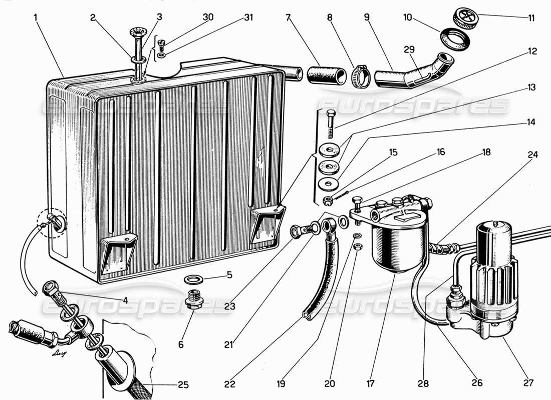 ferrari 330 gt 2+2 réservoir de carburant schéma des pièces