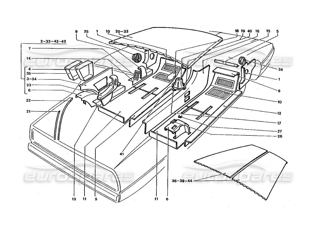 ferrari 400 gt / 400i (coachwork) tapis intérieurs et garnitures schéma des pièces