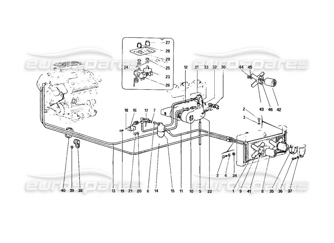 ferrari 308 quattrovalvole (1985) système de conditionnement d'air schéma des pièces