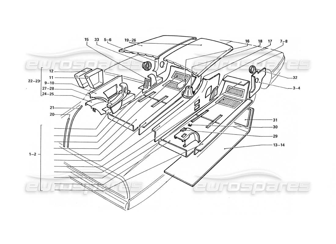 ferrari 412 (coachwork) moquettes et garnitures intérieures schéma des pièces