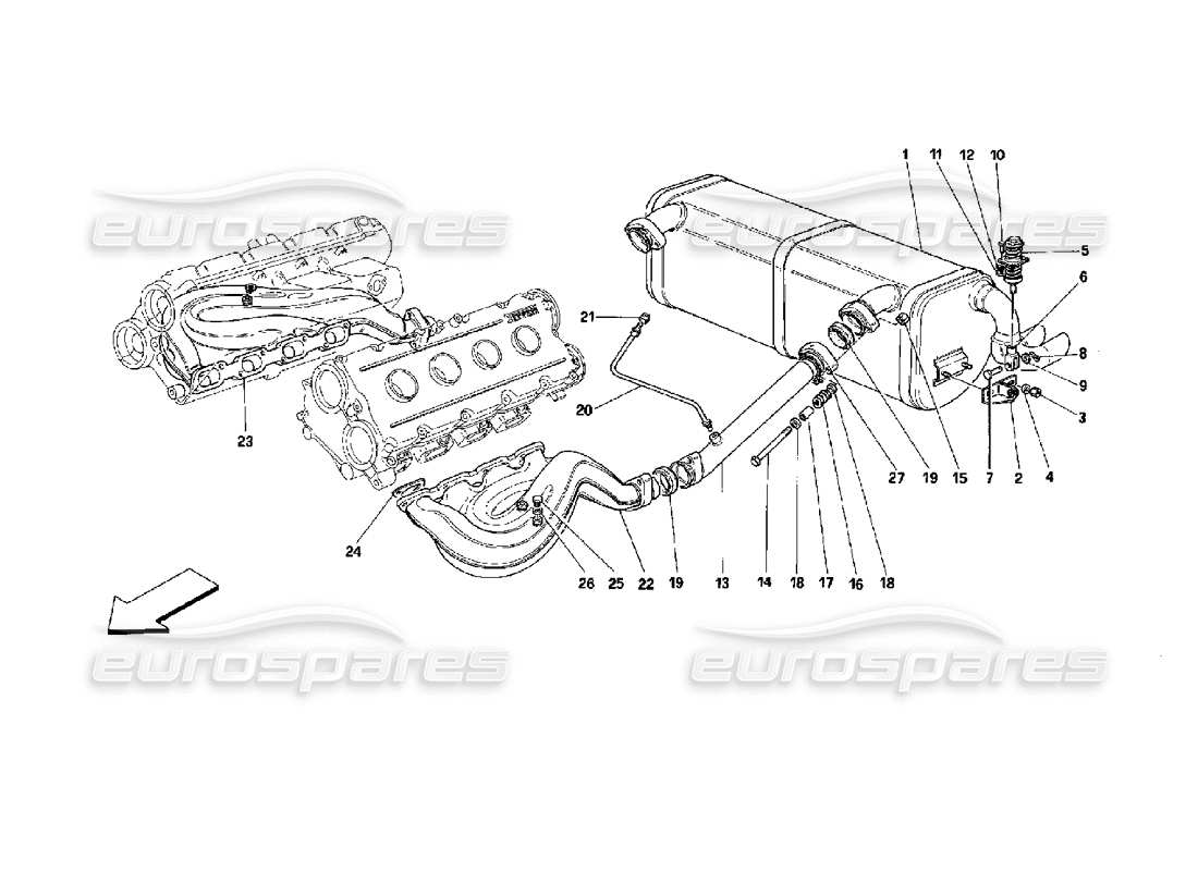 ferrari mondial 3.4 t coupe/cabrio système d'échappement – pas pour les voitures avec catalyseurs et 77db diagramme de pièce