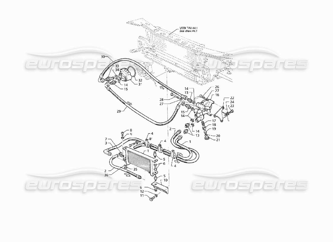 maserati qtp v8 (1998) schéma des pièces de refroidissement de l'huile moteur