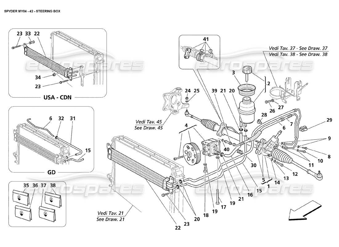 maserati 4200 spyder (2004) boîte de direction schéma des pièces