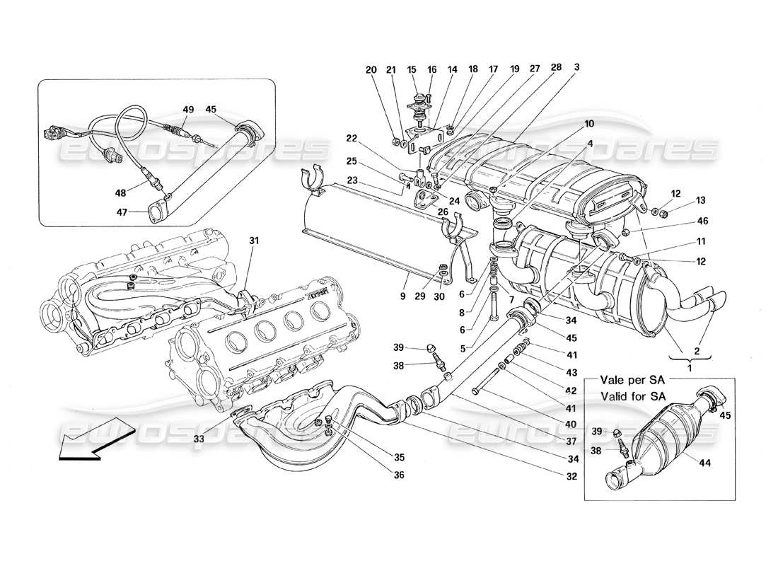 ferrari 348 (1993) tb / ts système d'échappement schéma des pièces