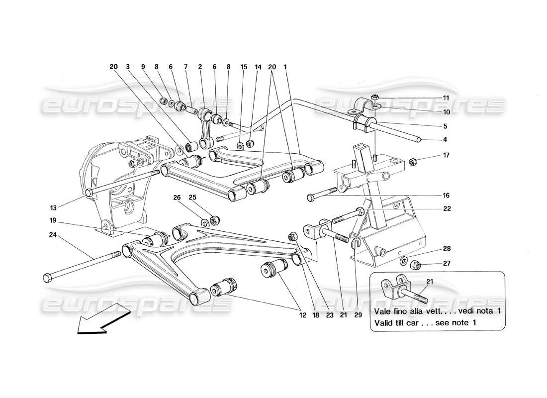 ferrari 348 (1993) tb / ts suspension arrière - diagramme des pièces des triangles