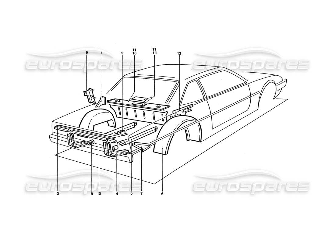 ferrari 400 gt / 400i (coachwork) panneau arrière et protections schéma des pièces