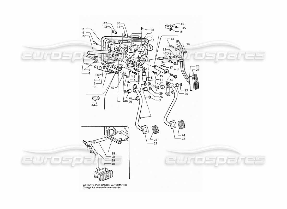 maserati ghibli 2.8 (abs) ensemble de pédales et pompe d'embrayage pour entraînement lh (transmission manuelle et automatique) schéma des pièces