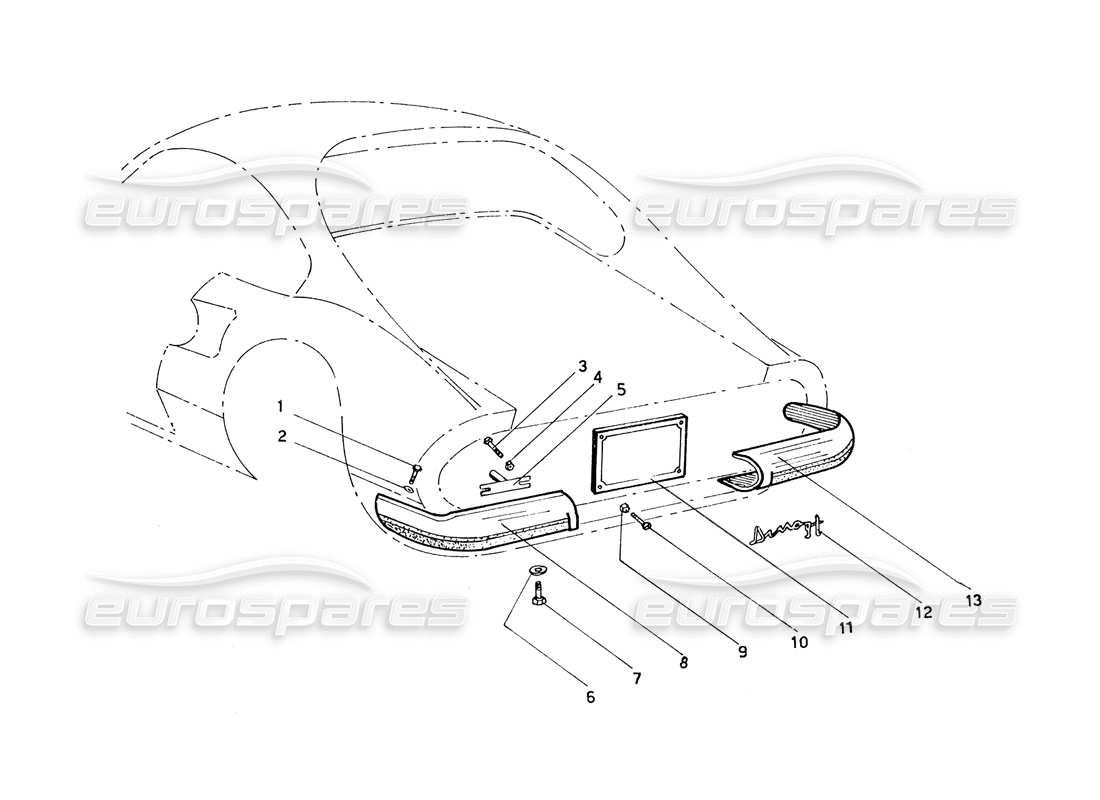 ferrari 206 gt dino (coachwork) schéma des pièces des pare-chocs arrière et des fixations