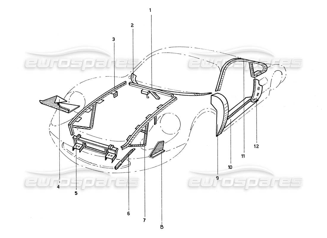 ferrari 206 gt dino (coachwork) cadre externe avant schéma des pièces