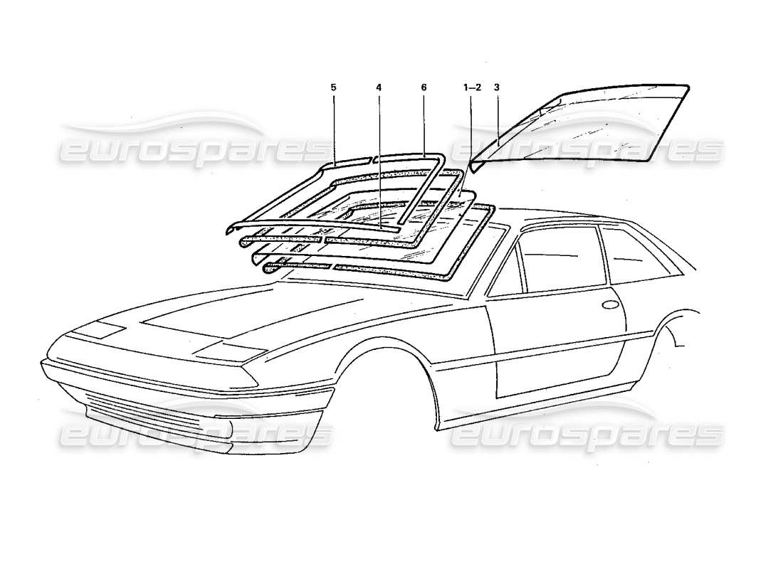 ferrari 412 (coachwork) diagramme des pièces de l'écran avant et des garnitures
