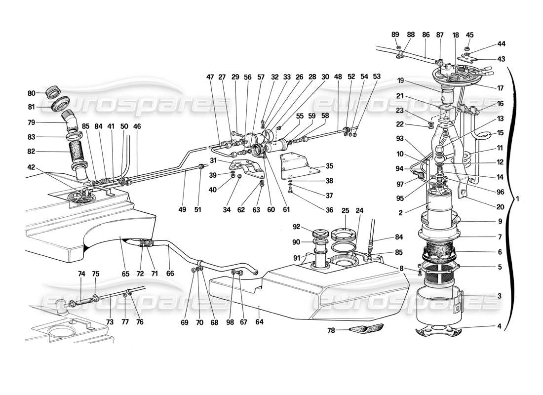 ferrari 412 (mechanical) réservoirs de carburant, pompes, conduites - schéma des pièces