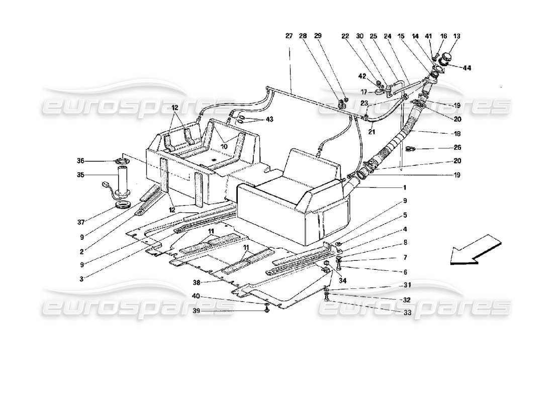 ferrari mondial 3.4 t coupe/cabrio dispositif de reniflard de réservoir et de carburant - cabriolet - pas pour les voitures avec catalyseurs - schéma des pièces