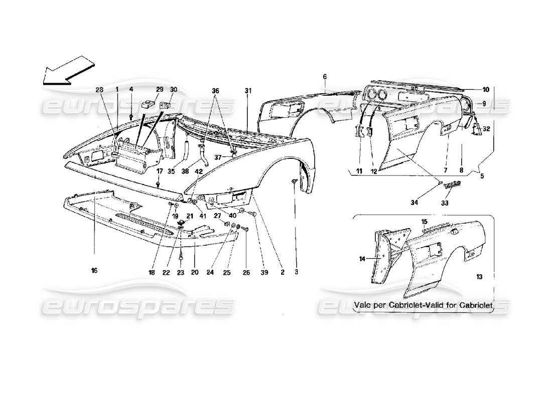 ferrari mondial 3.4 t coupe/cabrio carrosserie : éléments extérieurs - partie avant et arrière