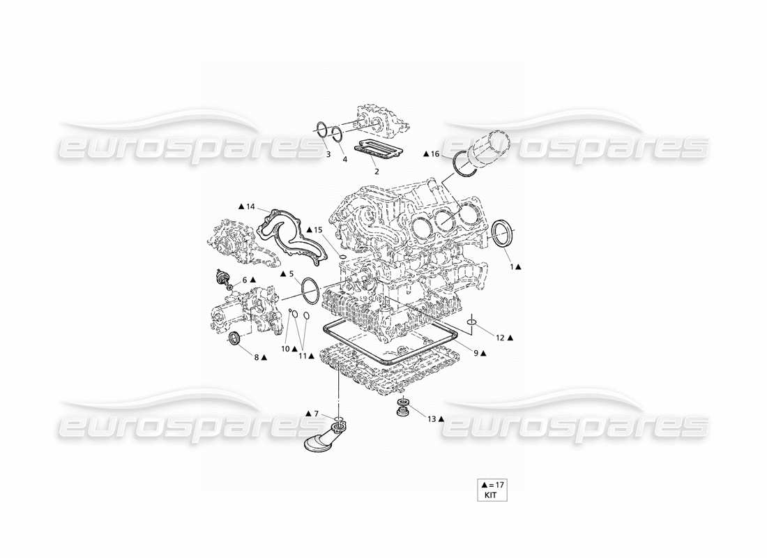 maserati qtp v6 evoluzione joints et joints d'huile pour la révision du bloc - schéma des pièces