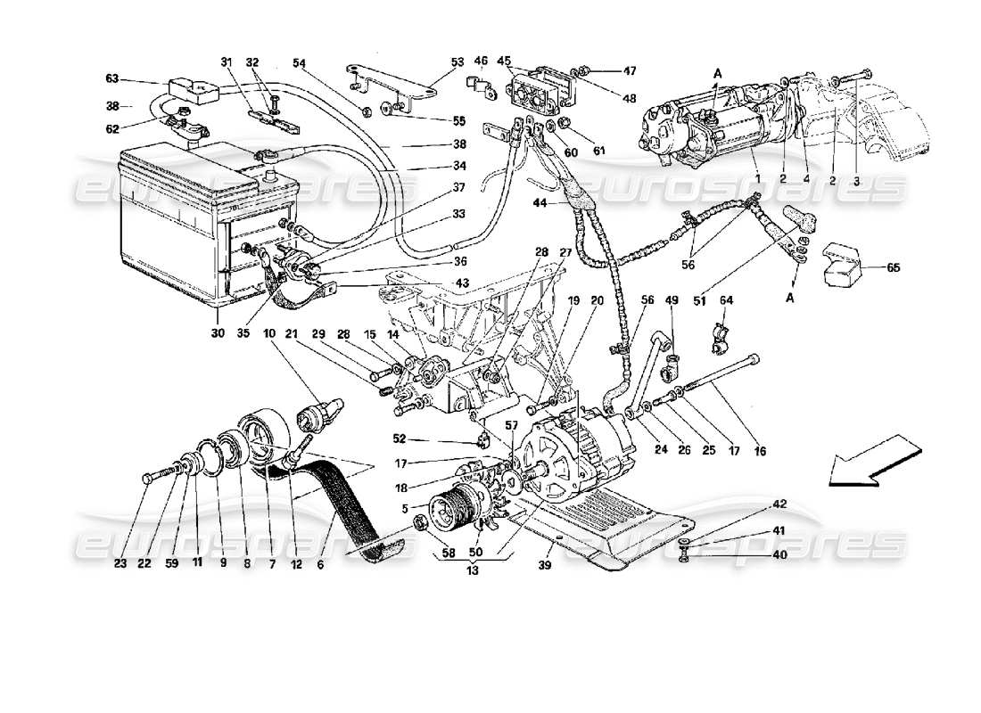 ferrari mondial 3.4 t coupe/cabrio système de production d'électricité schéma des pièces