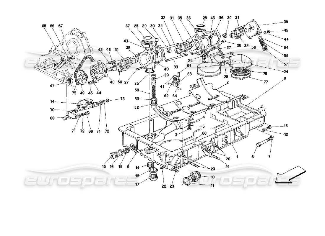 ferrari mondial 3.4 t coupe/cabrio lubrification - schéma des pièces des pompes et des carters d'huile