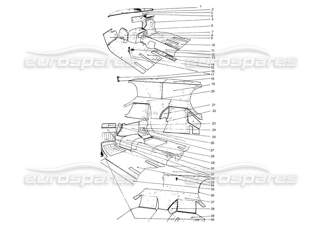 ferrari 365 gtb4 daytona (coachwork) diagramme des pièces intérieures sous feutre et tapis