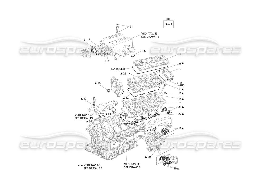 maserati qtp v8 evoluzione schéma des pièces de révision des joints et des joints pour les culasses