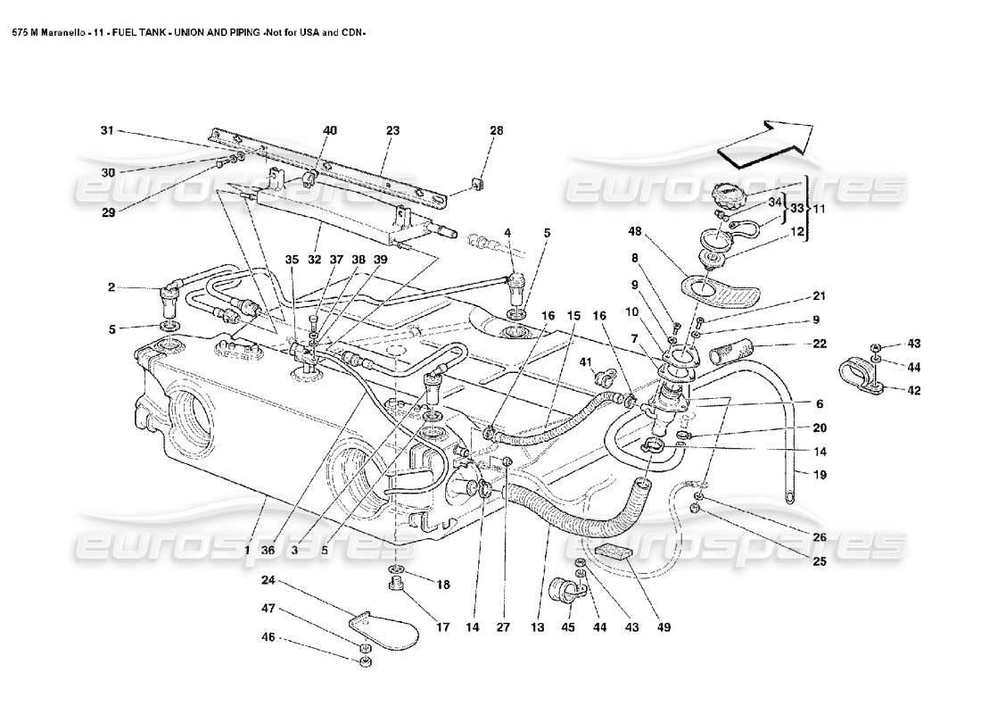 ferrari 575m maranello raccord et tuyauterie du réservoir de carburant, non destiné aux états-unis et au canada. schéma des pièces