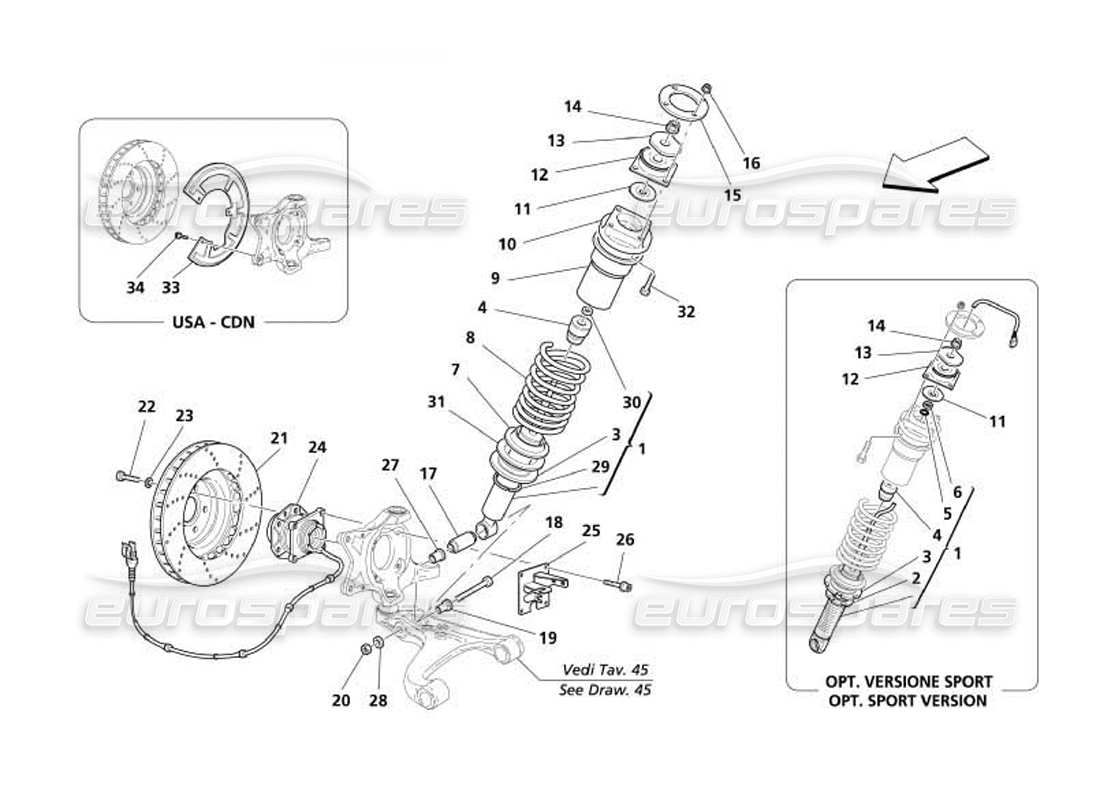 maserati 4200 coupe (2005) suspension avant - amortisseur et disque de frein schéma des pièces