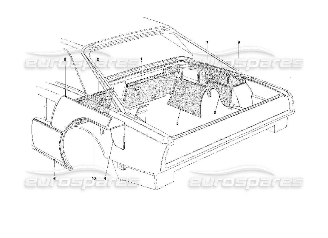 ferrari mondial 3.4 t coupe/cabrio isolation du compartiment moteur - coupé - pour les voitures version ch - schéma des pièces