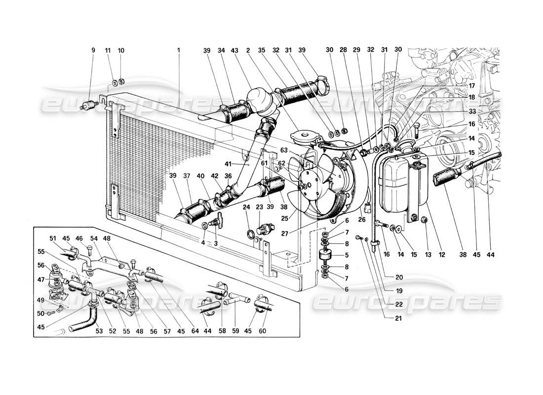 ferrari 400i (1983 mechanical) système de refroidissement schéma des pièces