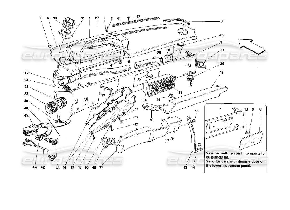 ferrari mondial 3.4 t coupe/cabrio diagramme des pièces du tableau de bord