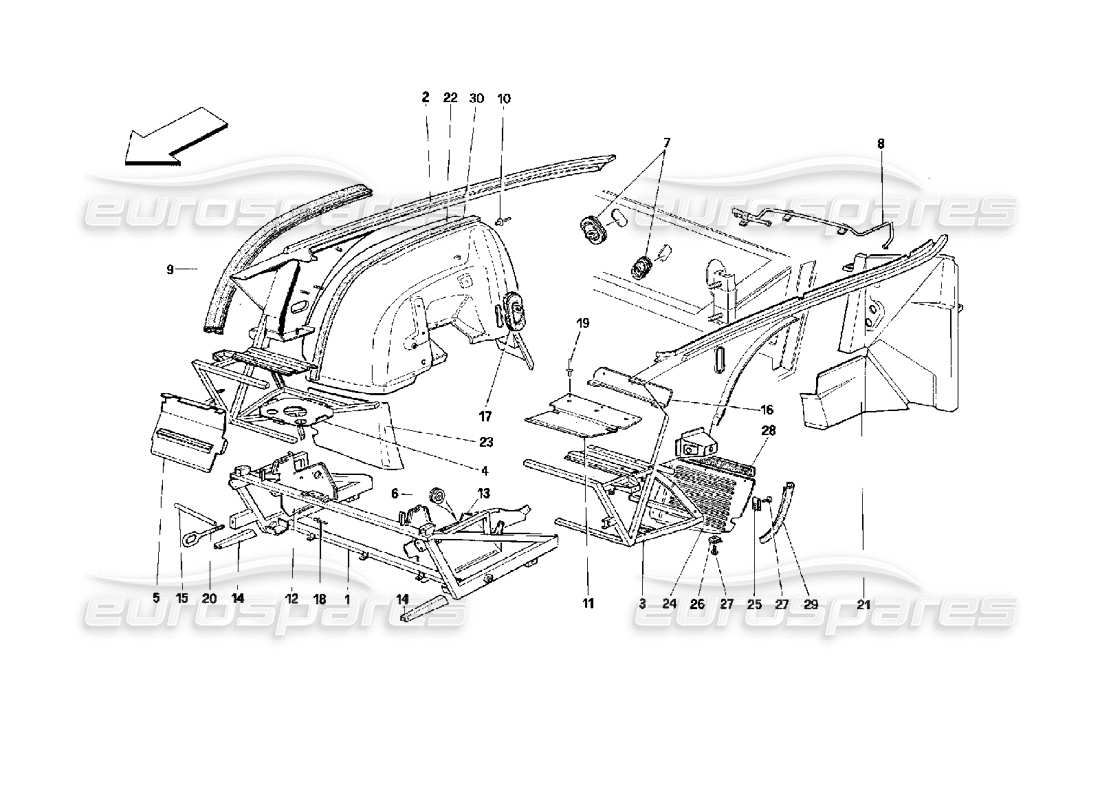 ferrari mondial 3.4 t coupe/cabrio carrosserie : élément intérieur - diagramme de pièce de la partie avant