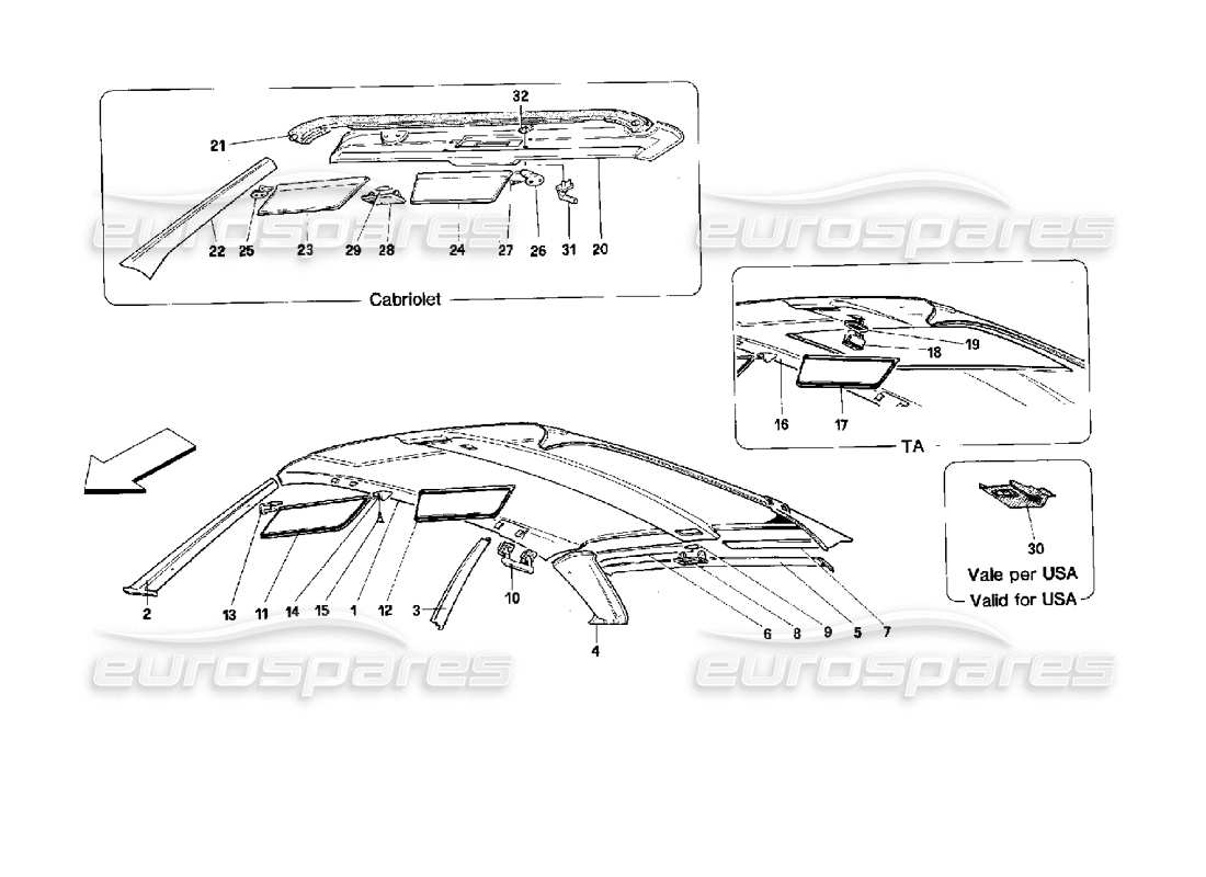 ferrari mondial 3.4 t coupe/cabrio schéma des pièces du toit