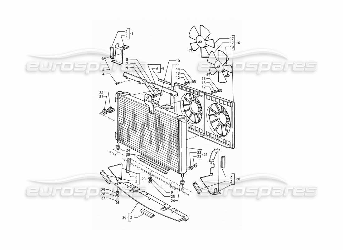 maserati ghibli 2.8 (abs) schéma des pièces du radiateur et des ventilateurs de refroidissement