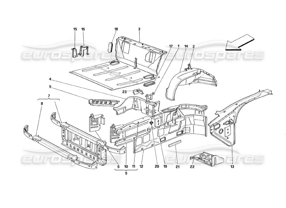 ferrari 348 (1993) tb / ts diagramme de pièce des structures de pièces avant