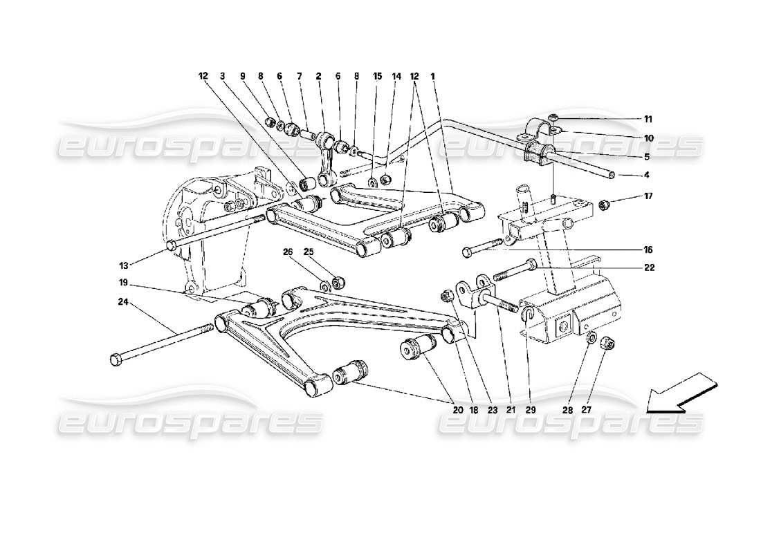 ferrari mondial 3.4 t coupe/cabrio suspension arrière - triangles schéma des pièces