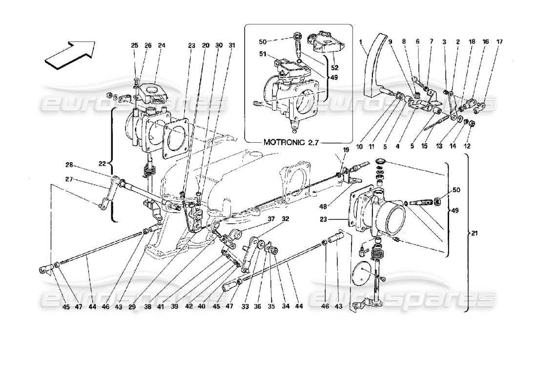 ferrari mondial 3.4 t coupe/cabrio schéma des pièces du boîtier de papillon et de la liaison