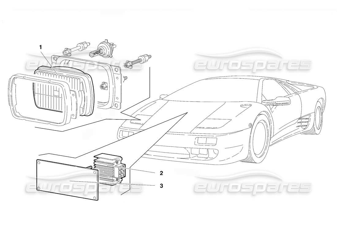 lamborghini diablo vt (1994) feux (valable pour la version rh d. - avril 1994) schéma des pièces