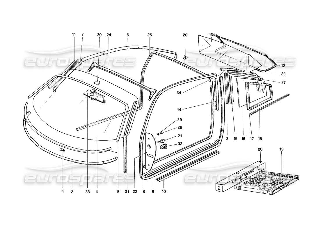 ferrari 308 quattrovalvole (1985) diagramme des pièces de lunettes