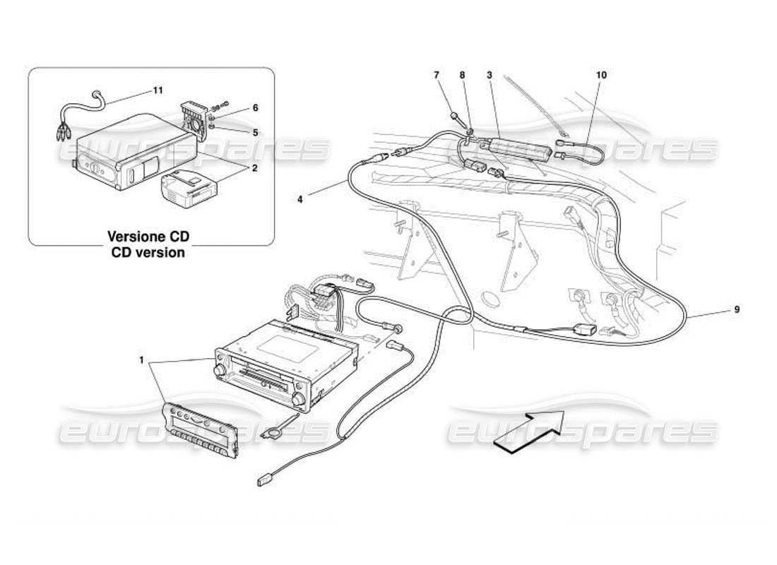 ferrari 550 barchetta schéma des pièces de l'équipement stéréo